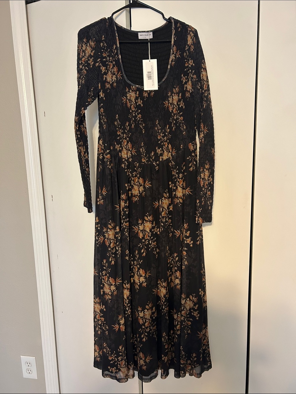 Black Floral Maxi Dress with Long Sleeves